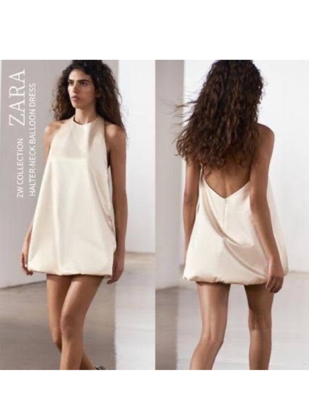 Zara Cream Halter-Neck Balloon Mini Dress